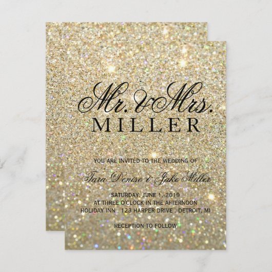 Faire-part de mariage - Gold Parties scintillant F (Devant / Derrière)