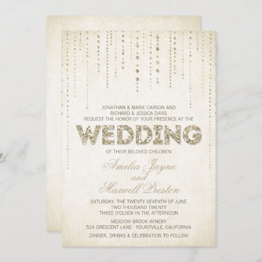 Faire-part de mariage Gold Parties scintillant Loo (Devant / Derrière)