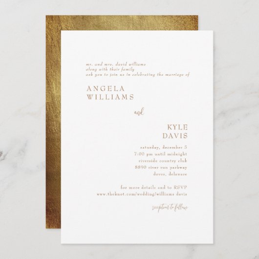 Faire-part de mariage Gold Simplicity Bride Parent (Devant / Derrière)