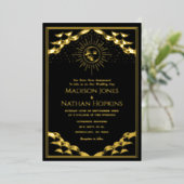 Faire-part de mariage Gold Sun et Moon Tarot Card (Debout devant)