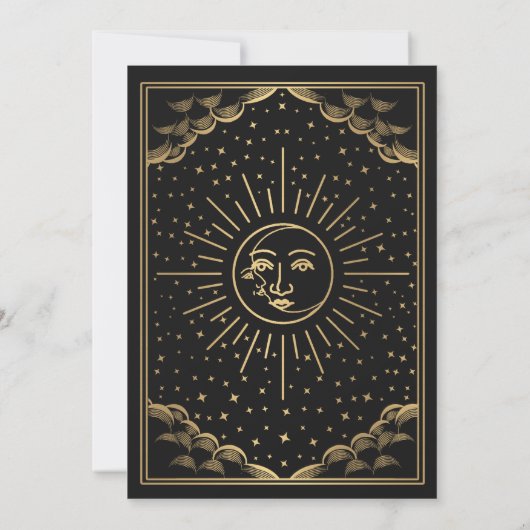 Faire-part de mariage Gold Sun et Moon Tarot Card (Dos)