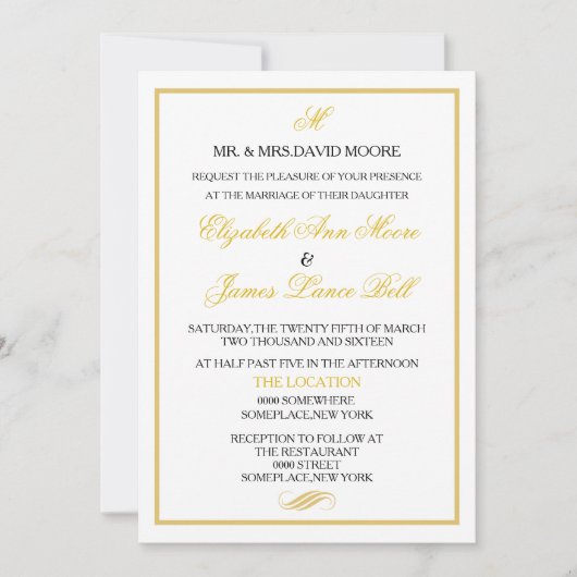 Faire-part de mariage| Gold White (Devant)