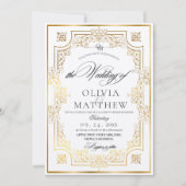 Faire-part de mariage Gold & White Script (Devant)