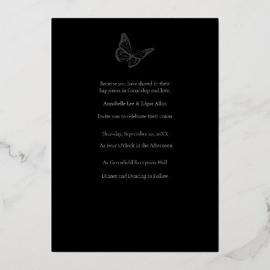 Faire-part de mariage gothique à huile de monarque (Verso)