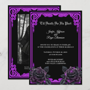 Faire-part de mariage gothique à lueur violette en