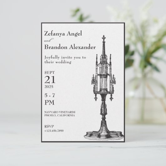 Faire-part de mariage gothique antique monstrueuse (Debout devant)