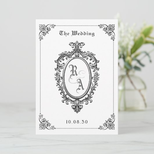 Faire-part de mariage gothique classique noir et b (Debout devant)