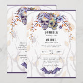 Faire-part de mariage gothique crânes violets oran (Devant / Derrière)