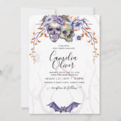 Faire-part de mariage gothique crânes violets oran (Devant)