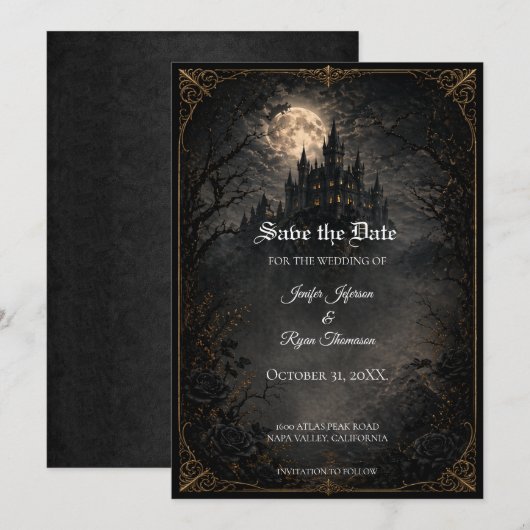 Faire-part de mariage gothique de château pour une (Devant / Derrière)