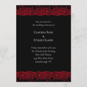 Faire-part de mariage gothique de dentelle rouge e