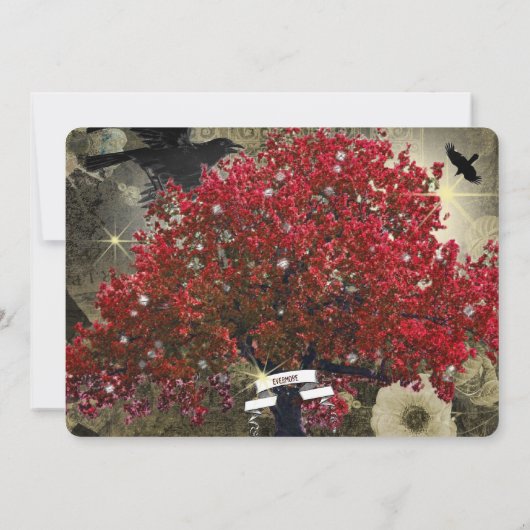 Faire-part de mariage gothique de Raven Red Tree (Dos)