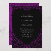 Faire-part de mariage gothique du coeur pourpre et (Devant / Derrière)