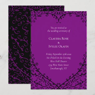 Faire-part de mariage gothique du coeur pourpre et