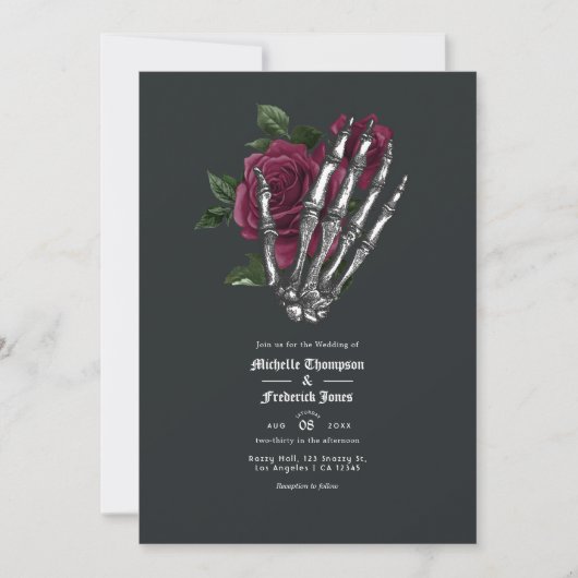 Faire-part de mariage gothique floral burgundy ave (Devant)