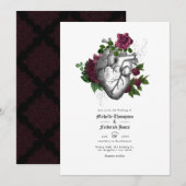 Faire-part de mariage gothique floral de Bourgogne (Devant / Derrière)