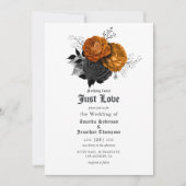 Faire-part de mariage gothique floral noir et oran (Devant)