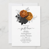 Faire-part de mariage gothique floral noir et oran (Devant)