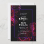 Faire-part de mariage gothique floral violet (Devant)