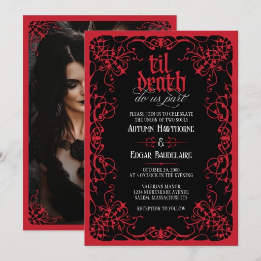 Faire-part de mariage gothique jusqu'à la mort (Devant / Derrière)