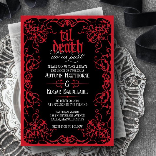 Faire-part de mariage gothique jusqu'à la mort rou