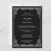 Faire-part de mariage gothique noir et blanc éléga (Devant)