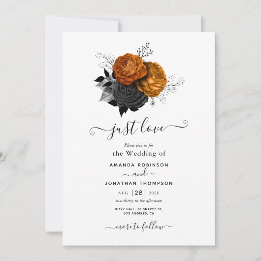 Faire-part de mariage gothique orange et noir (Devant)