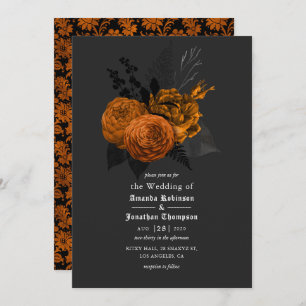 Faire-part de mariage gothique orange et noir
