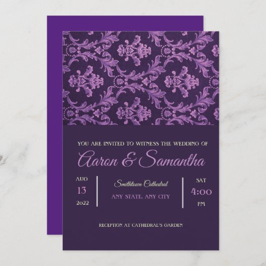 Faire-part de mariage gothique pourpre (Devant / Derrière)