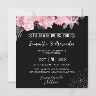 Faire-part de mariage gothique rose et noir