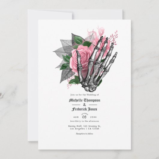 Faire-part de mariage gothique rose floral (Devant)
