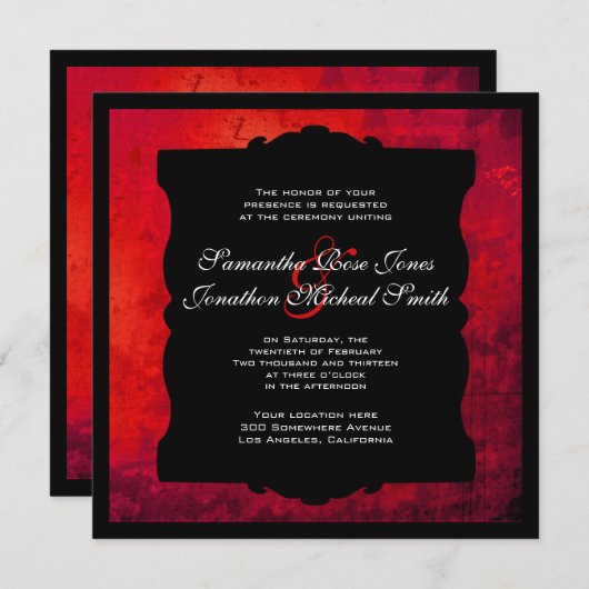 Faire-part de mariage gothique rouge affligé (Devant / Derrière)