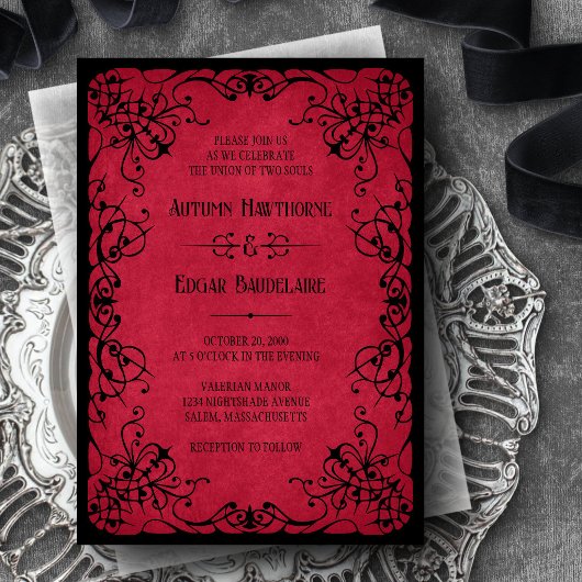 Faire-part de mariage gothique rouge noir