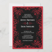 Faire-part de mariage gothique rouge victorien noi (Devant)