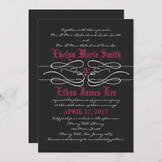 Faire-part de mariage gothique Swirl (Devant / Derrière)