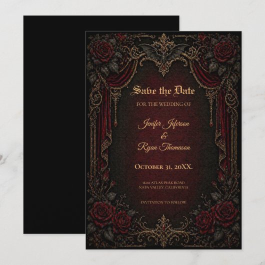 Faire-part de mariage gothique vampire (Devant / Derrière)