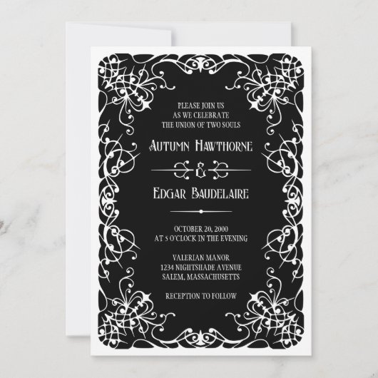 Faire-part de mariage gothique victorien noir blan (Devant)