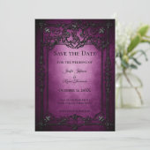 Faire-part de mariage gothique violet pour Hallowe (Debout devant)