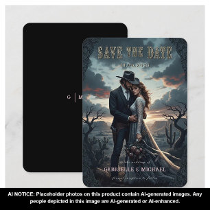 Faire-part de mariage gothique western cowboy hume