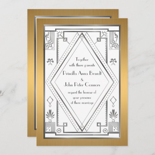 Faire-part de mariage, Grand Gatsby, argent, or (Devant / Derrière)
