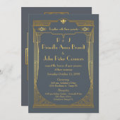 Faire-part de mariage, Grand Gatsby, gris, or (Devant / Derrière)