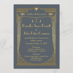 Faire-part de mariage, Grand Gatsby, gris, or