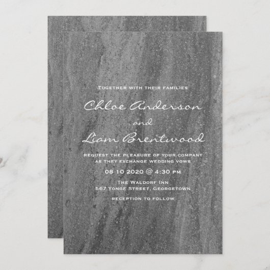 Faire-part de mariage granitique élégant (Devant / Derrière)