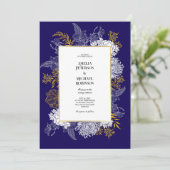 Faire-part de mariage graphique Blue Gold Botany (Debout devant)