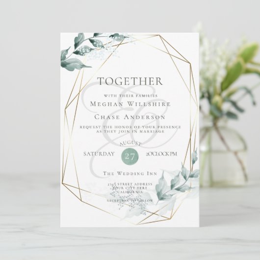 Faire-part de mariage | Grayed Jade Green Botanica (Debout devant)