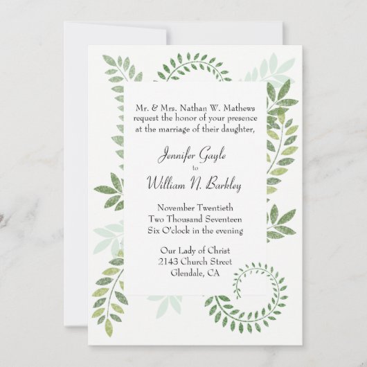 Faire-part de mariage Green Ferns (Devant)