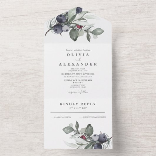 Faire-part de mariage Greenery et Baies d'hiver (À l'intérieur)
