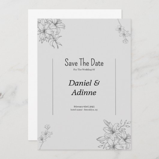 Faire-part de mariage gris (Devant / Derrière)