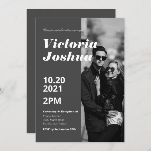 Faire-part de mariage gris (Devant / Derrière)