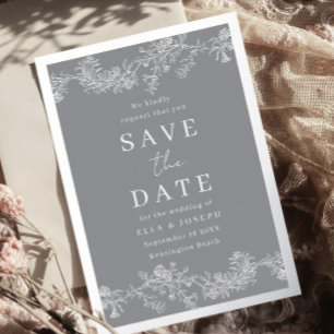 Faire-part de mariage gris argent et blanc vintage